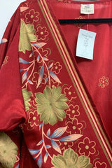 Aquaria Kimono Dress - Vintage Sari - Cherry Red & Lime Floral - Free Size S/M By All About Audrey