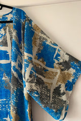 Aquaria Kimono Dress - Vintage Sari - Ultramarine Blue Abstract - Free Size M/L By All About Audrey