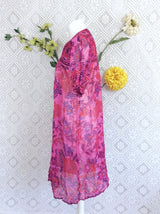 SALE Vintage Sparkly Pink/Purple/Red Floral Smock Dress Size S