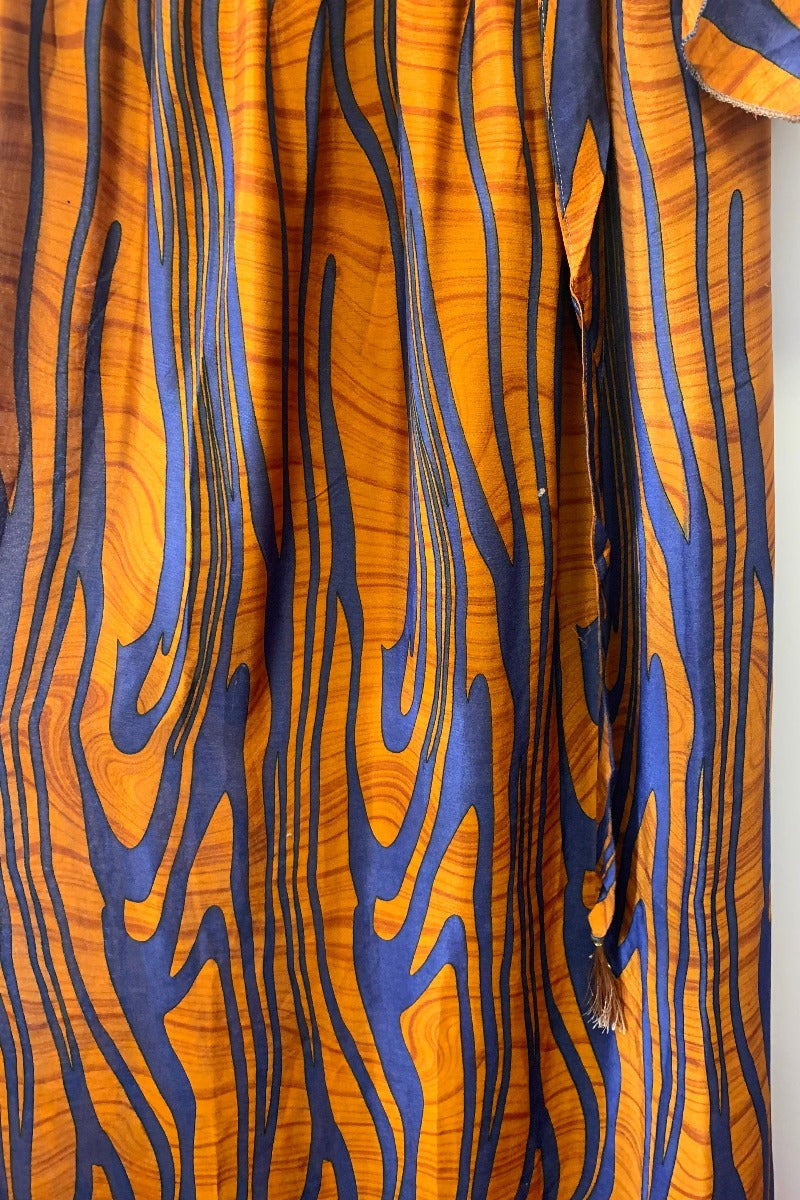 Angelica Maxi Dress - Vintage Sari - Amber & Blue Waves - Free Size M/L