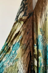 Athena Maxi Dress - Vintage Sari - Aqua & Earth Tone Illustrations - XS - M/L By All About Audrey
