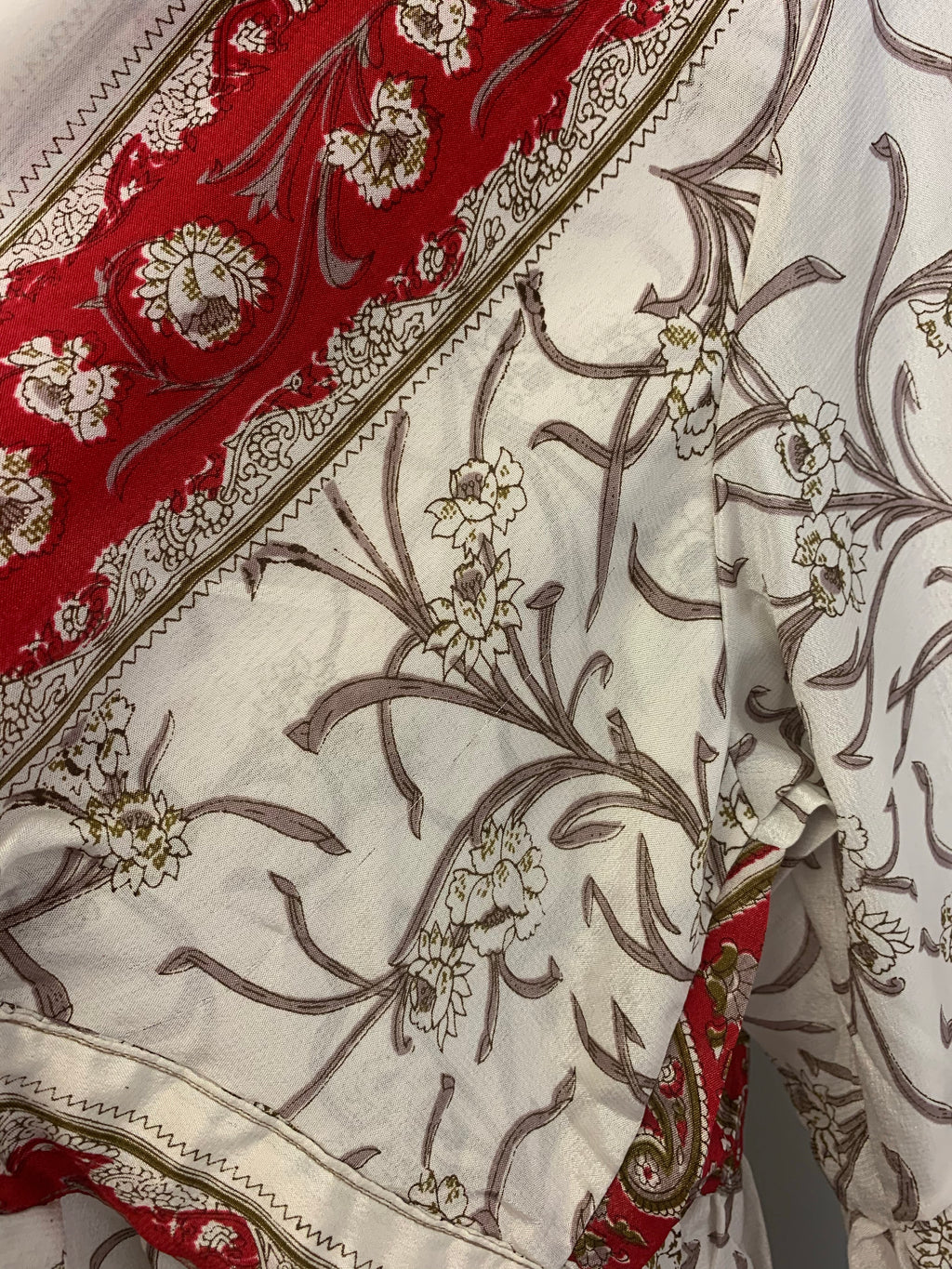 Pansy Mini Dress - Indian Sari - Circular Flounce Sleeve - Jasmine & Crimson Floral - Free Size M/L