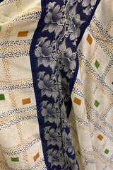Eden Halter Maxi Dress - Vintage Sari - Ivory & Indigo Check Floral - Free Size M/L By All About Audrey