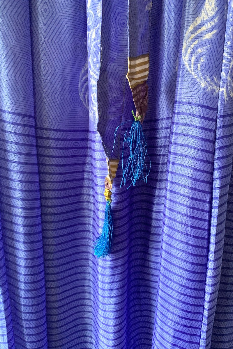 Angelica Maxi Dress - Vintage Sari - Pastel Violet & Olive Stripe - Free Size S/M