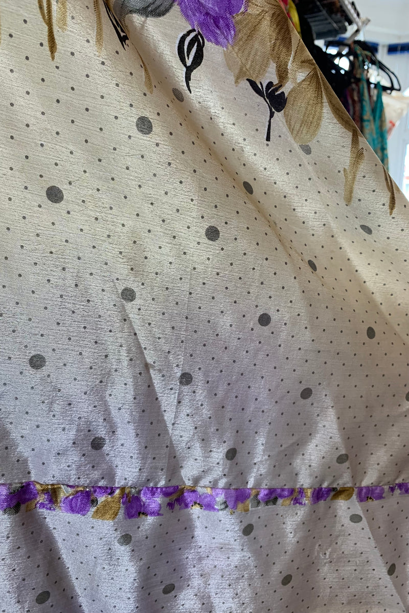 Eden Halter Maxi Dress - Vintage Sari - Lilac & Beige Blossom Floral - Free Size S/M