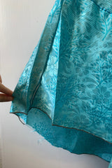 Eden Halter Maxi Dress - Vintage Sari - Baby Blue & Beige Stripe Floral - Free Size M/L By All About Audrey