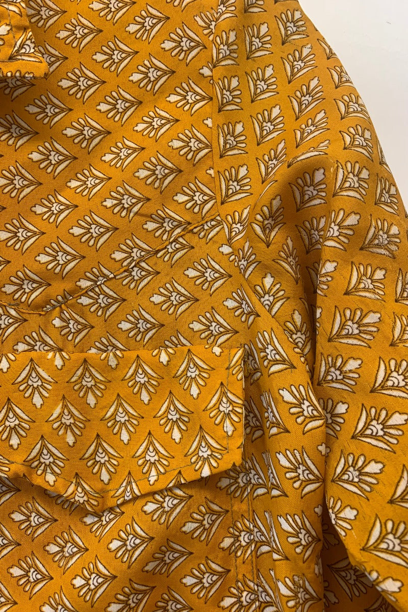 Clyde Shirt - White & Mustard Yellow Motif - Vintage Indian Sari - S/M All About Audrey