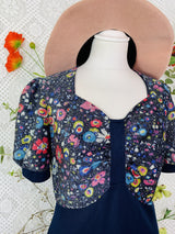 Vintage 70s Navy Sparkly Floral Top Maxi Dress - Size - S/M