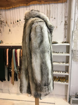 Vintage White & Grey Faux Fur Coat - Size M
