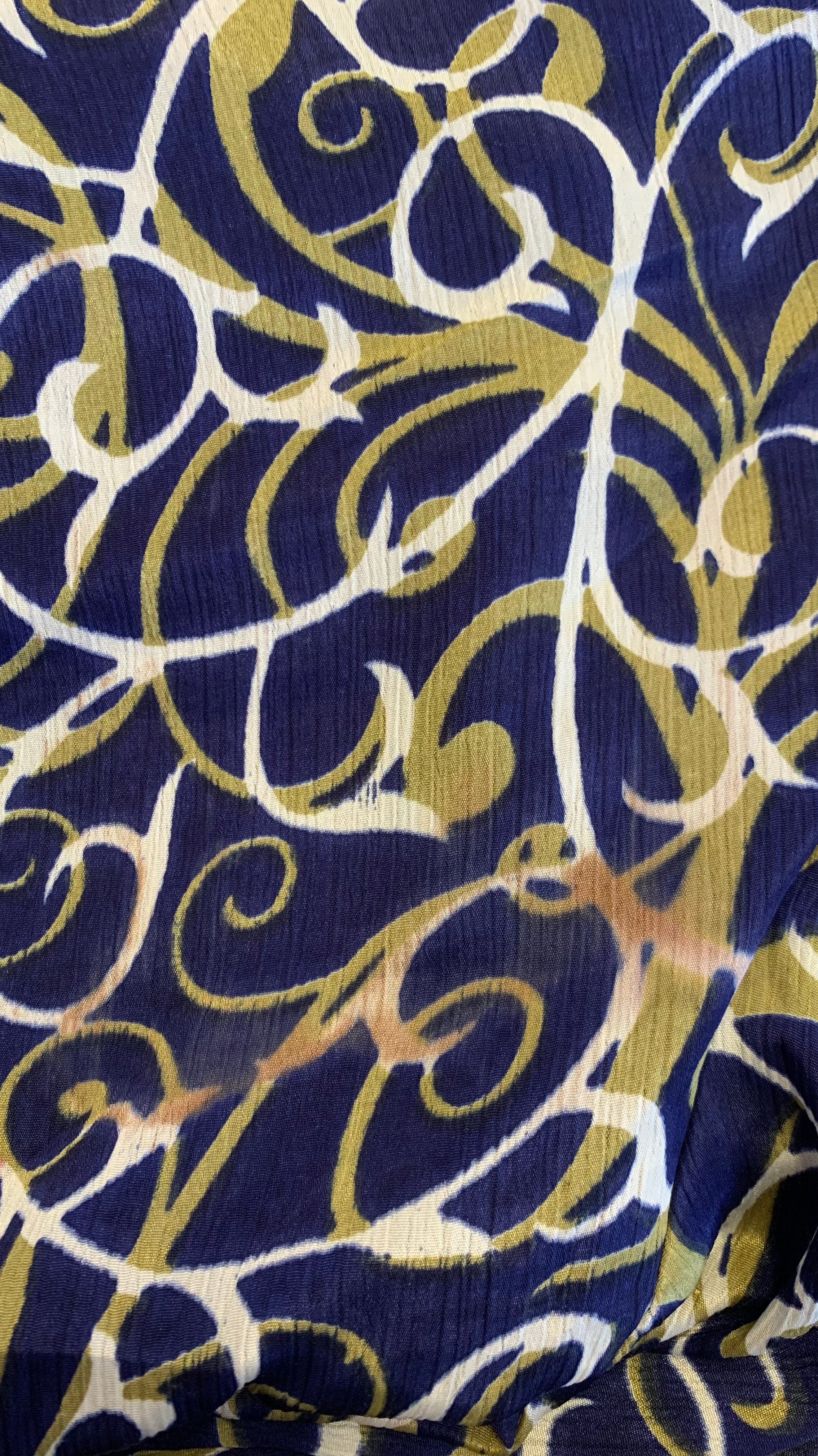 Gemini Wrap Top - Vintage Indian Sari - Navy & Olive Swirling Vines - S/M