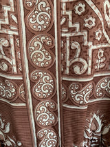 Pansy Mini Dress - Indian Sari - Circular Flounce Sleeve - Rose Taupe Tile Print - Free Size M/L