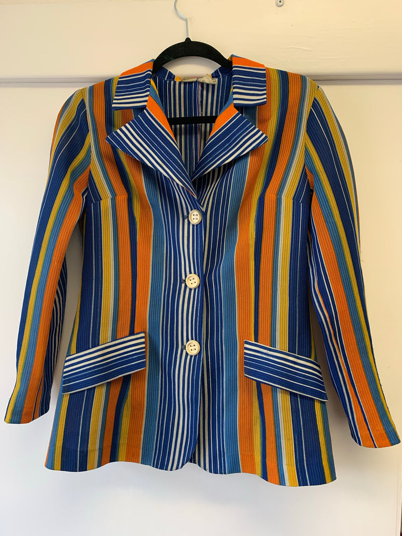 70's Vintage - Retro Colourful Striped Light Blazer - Size S