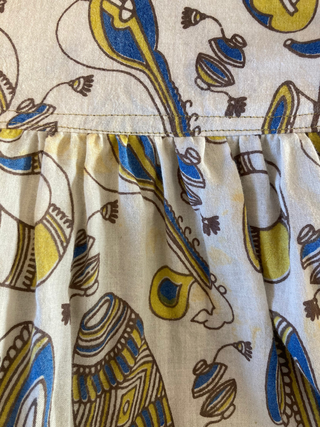 Daisy Smock Top - Boogie to the Beat in Lemon and Lapis - Vintage Indian Cotton - Size M/L