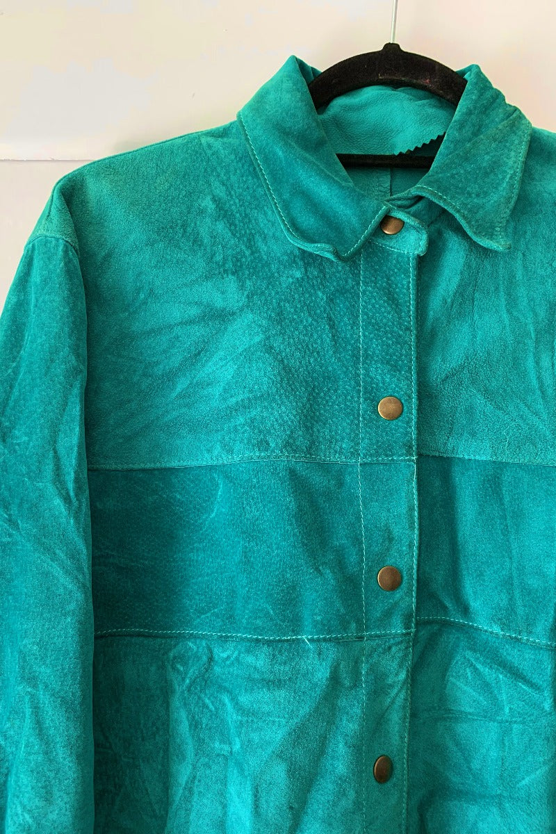 Vintage Jacket - Bright Turquoise with Contrast Stitching - Size S By All About Audrey