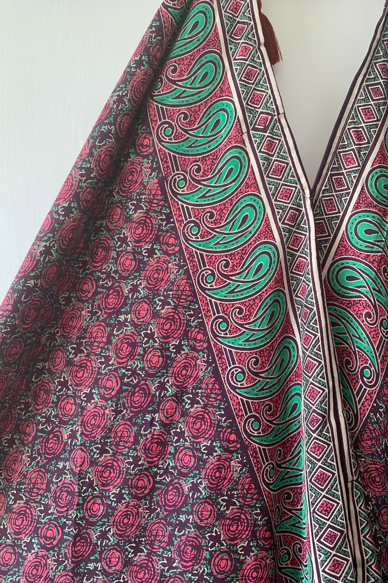 Athena Maxi Dress - Vintage Sari - Mulberry Purple & Jade Tile Print - XS - M/L By All About Audrey