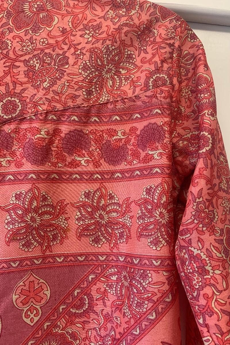 Clyde Shirt - Rose Pink & Champagne Jacquard - Vintage Indian Sari - S/M By All About Audrey