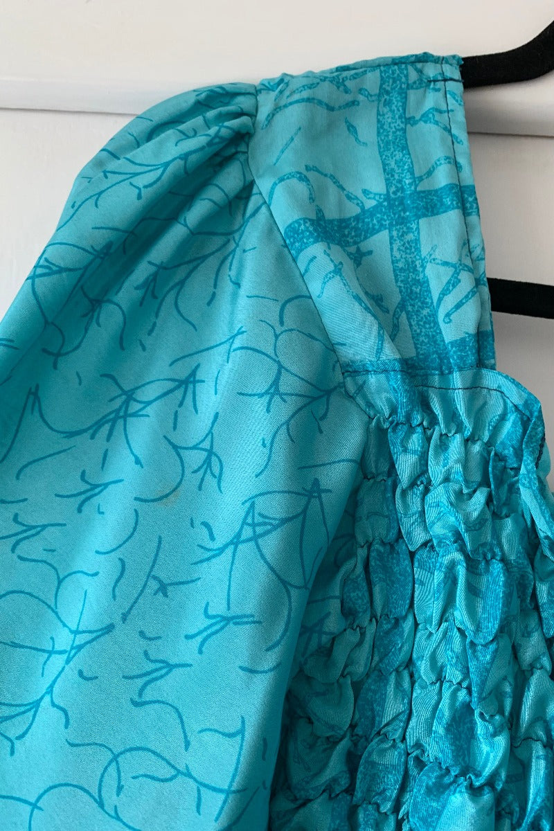 Pearl Top - Turquoise & Sandstone Stripe - Vintage Indian Sari - S - M/L By All About Audrey