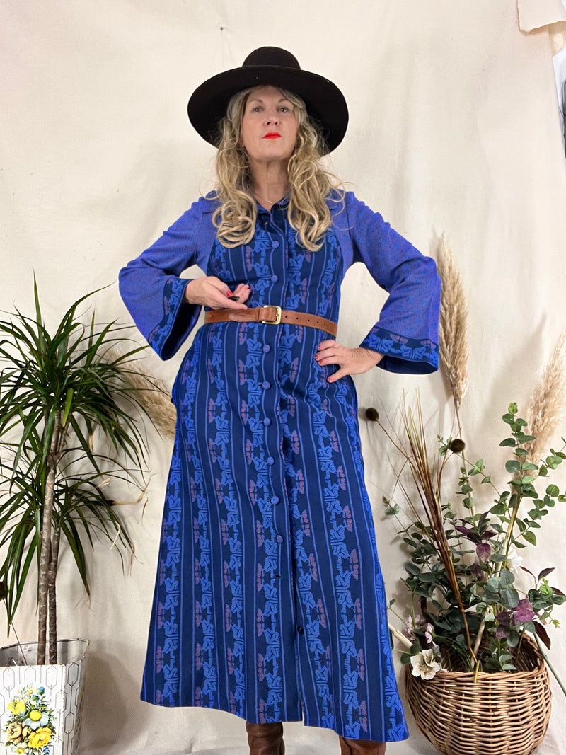 Vintage 70s Housecoat - Midnight Sapphire Mosaic - Size S/M
