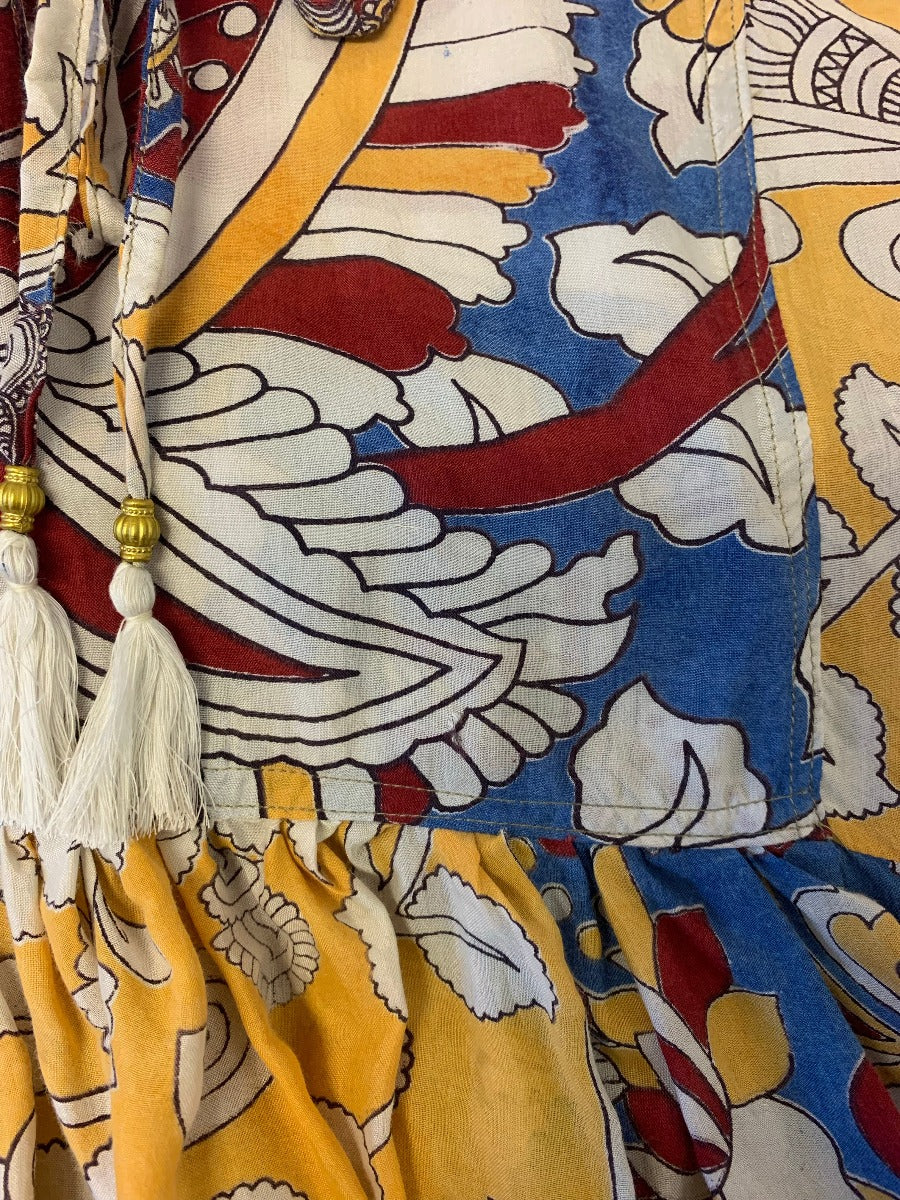 Daisy Smock Top - Laguna Yellow Birds - Vintage Indian Cotton - Size XS By All About Audrey