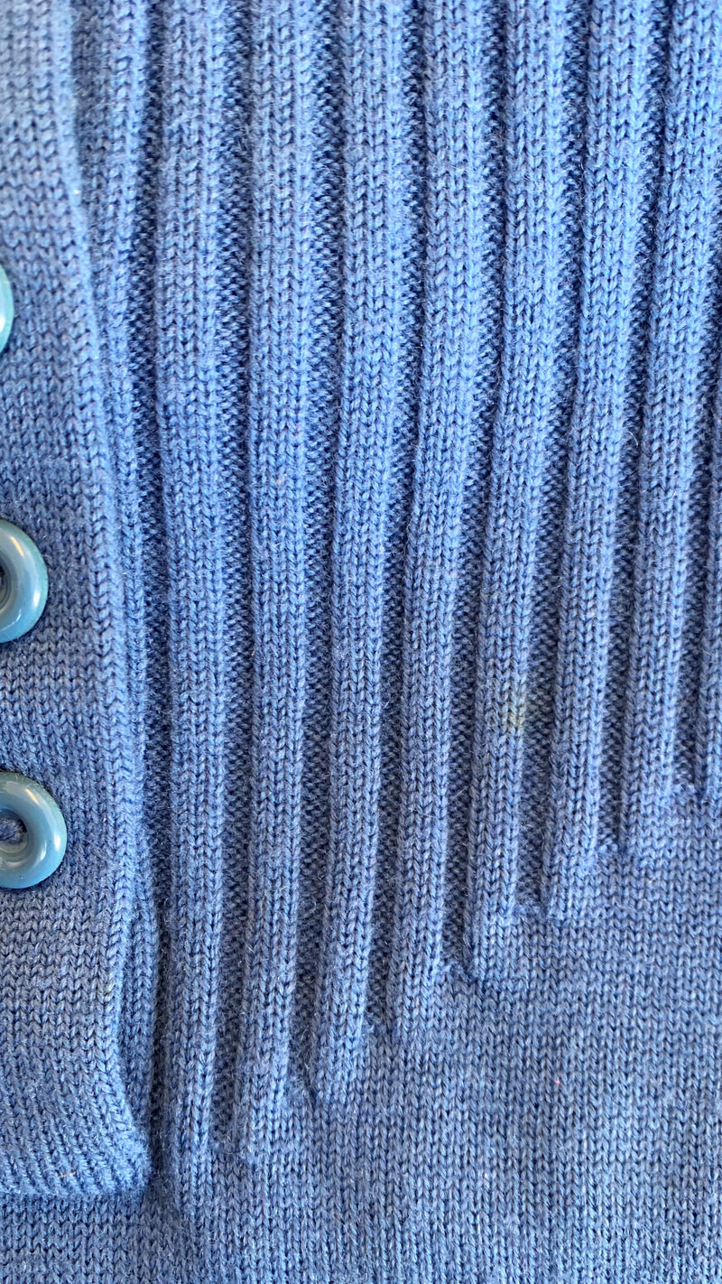 Vintage 1970s Knitted Mini Dress - Cerulean Blue - Size XXS/XS