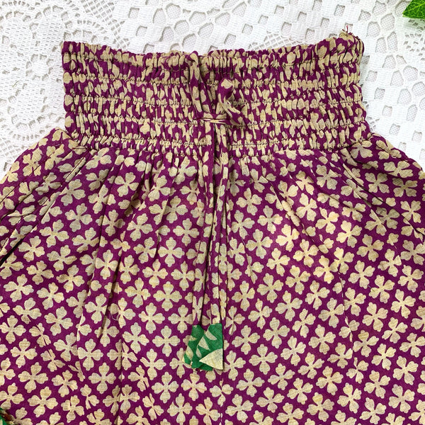 Pippa Shorts - Vintage Indian Cotton Shorts - Purple & Sand - Size XXS