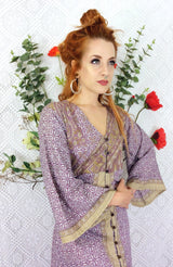 Jasmine Maxi Dress - Forest, Antique Silver & Terracotta Leaf Vintage Sari - Size S/M