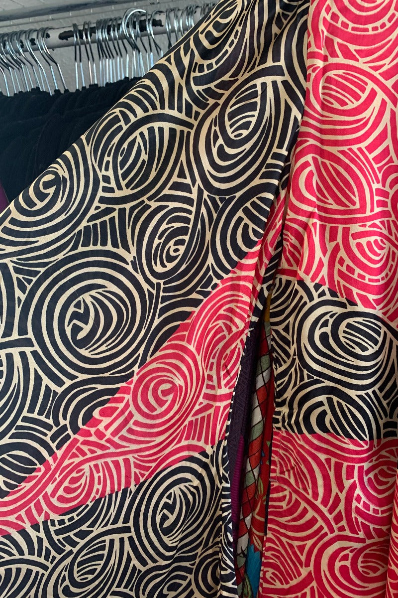 Venus Vintage Sari Midi Dress - Midnight & Rosehip Swirl - Size S/M By All About Audrey