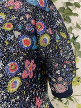 Vintage 70s Navy Sparkly Floral Top Maxi Dress - Size - S/M