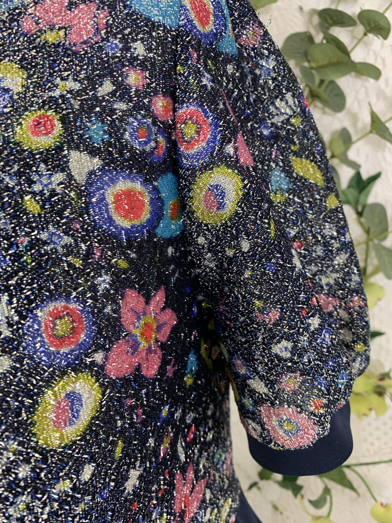 Vintage 70s Navy Sparkly Floral Top Maxi Dress - Size - S/M