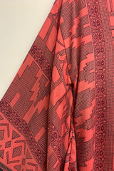 Cassandra Maxi Kaftan - Vivid Coral Swirls  - Vintage Sari - Size S/M By All About Audrey