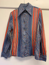 Vintage Top - Powdered Violet & Scarlet Striped Shirt - Size S/M