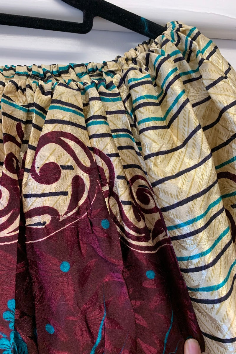 Scorpio Top - Burgundy & Ocean Teal Stripe - Vintage Indian Sari - XS - M/L By All About Audrey