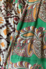 Daisy Midi Smock Dress - Vintage Cotton Sari - Oat White & Jewel Tone Peacock Motif - S/M By All About Audrey