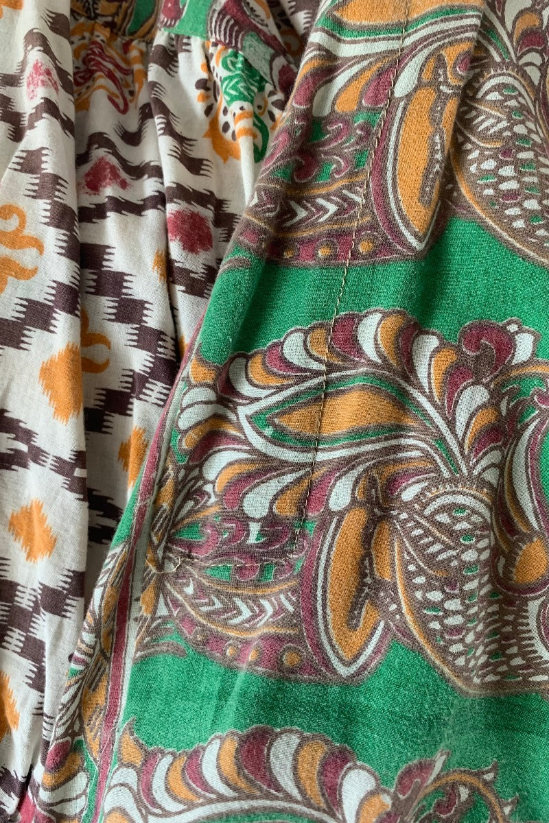 Daisy Midi Smock Dress - Vintage Cotton Sari - Oat White & Jewel Tone Peacock Motif - S/M By All About Audrey