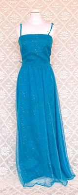SALE Vintage Vera Mont Turquoise Blue Strappy Dress - Size XXS - XS
