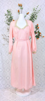 SALE Vintage Night Dress - Pastel Pale Pink Cotton & Lace - S/M