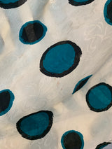 SALE Pansy Mini Dress - Indian Sari - Circular Flounce Sleeve - Cream & Teal Zig Zag Spots - Free Size M/L