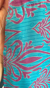 Billie Jumpsuit - Vintage Indian Sari - Sky Blue & Mauve Block Graphic Print - S/M
