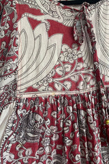 Daisy Midi Smock Dress - Vintage Cotton Sari - Garnet & Snow Peacock Floral - M/L By All About Audrey
