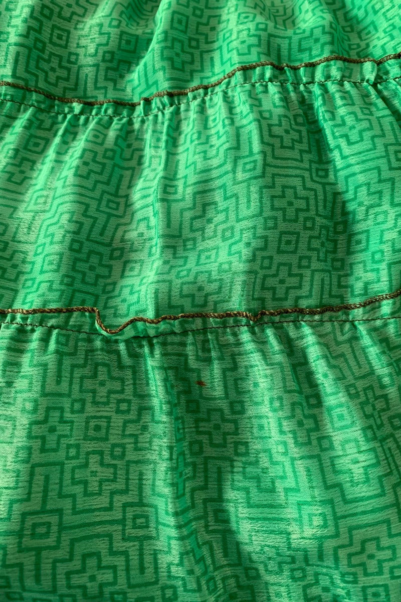 Delilah Maxi Dress - Seafoam Green & Gold - Vintage Sari - Free Size L