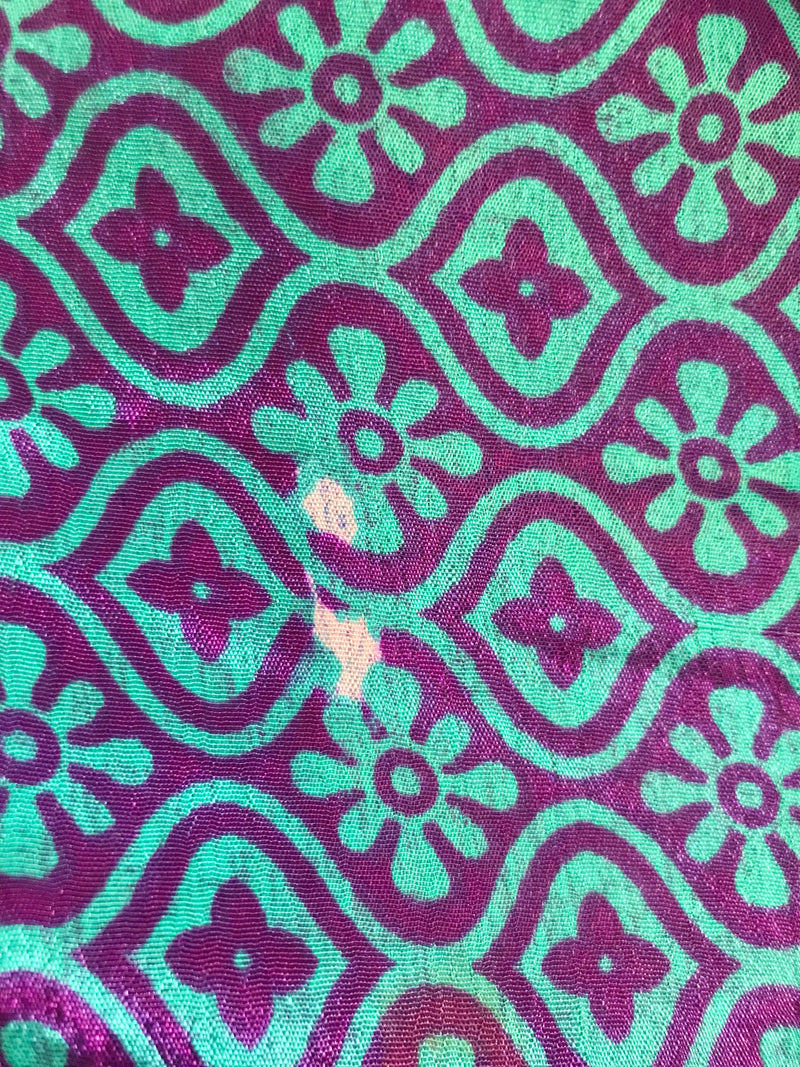 Mona Maxi Dress - Vintage Indian Sari - Violet, Turquoise & Peach Nouveau - Free Size
