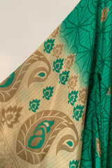 Cassandra Maxi Kaftan - Geometric Jade Paisley - Vintage Sari - Size S/M By All About Audrey