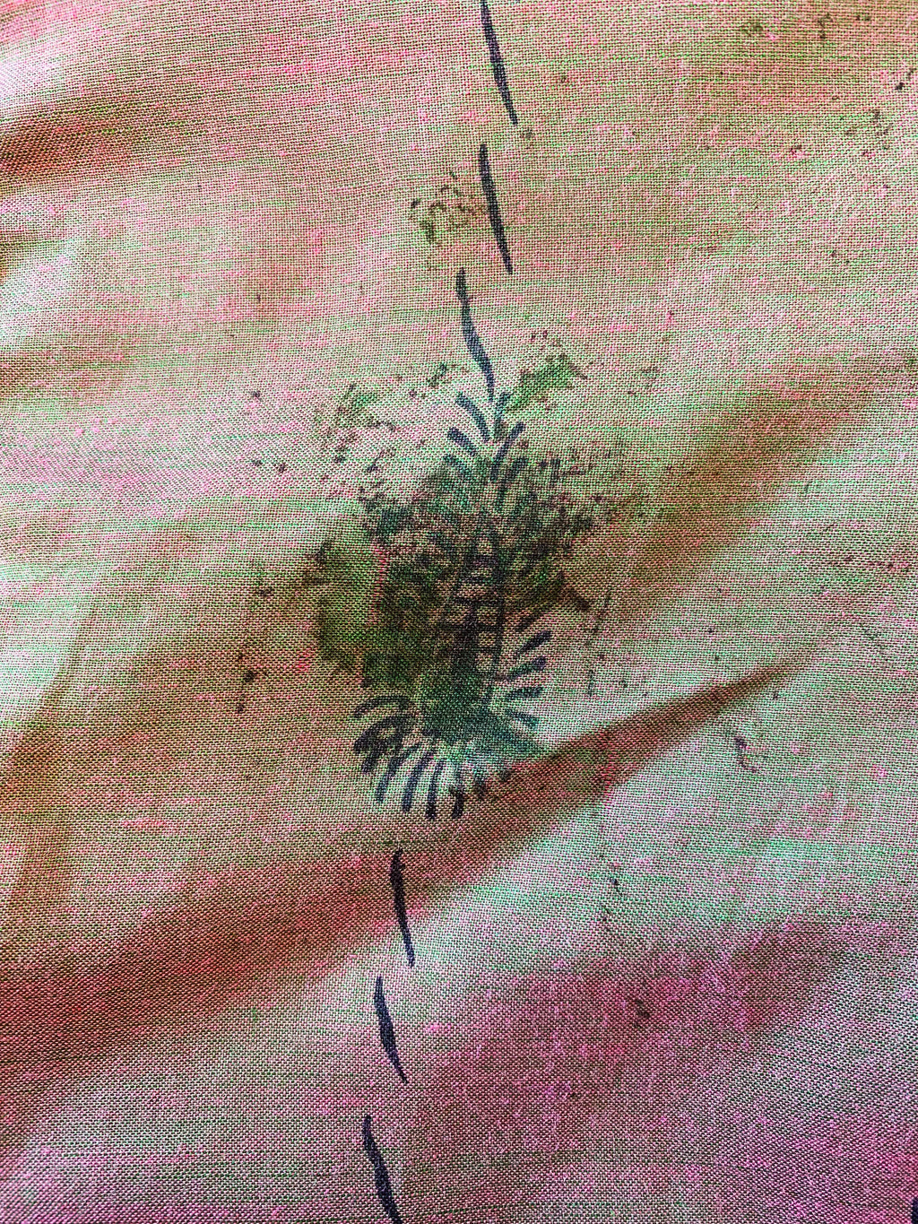 Daisy Midi Smock Dress - Vintage Indian Cotton - Irridecent Purple & Green - XS
