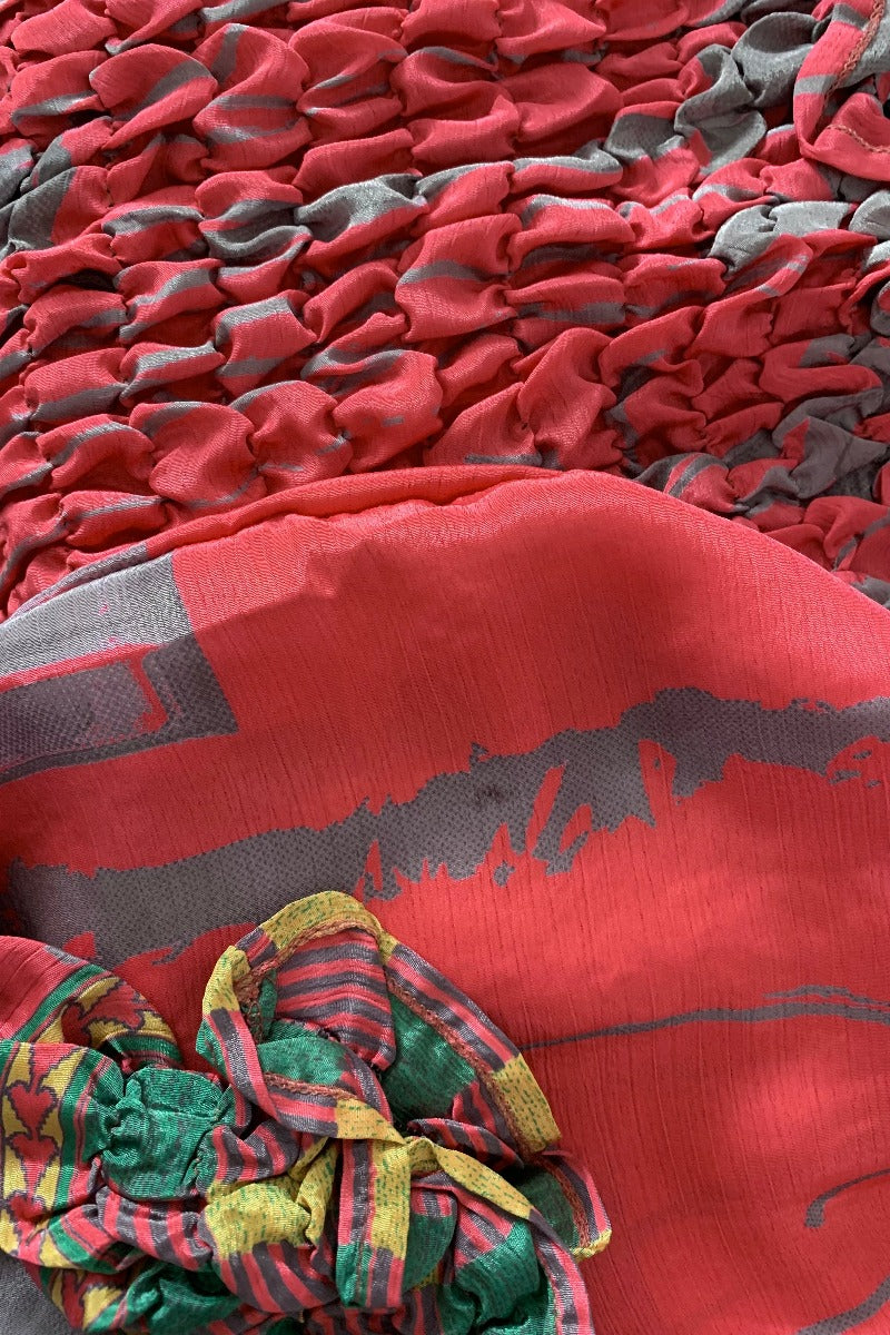 Pearl Top - Bright Coral & Taupe Abstract - Vintage Indian Sari - S/M By All About Audrey