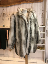 Vintage White & Grey Faux Fur Coat - Size M