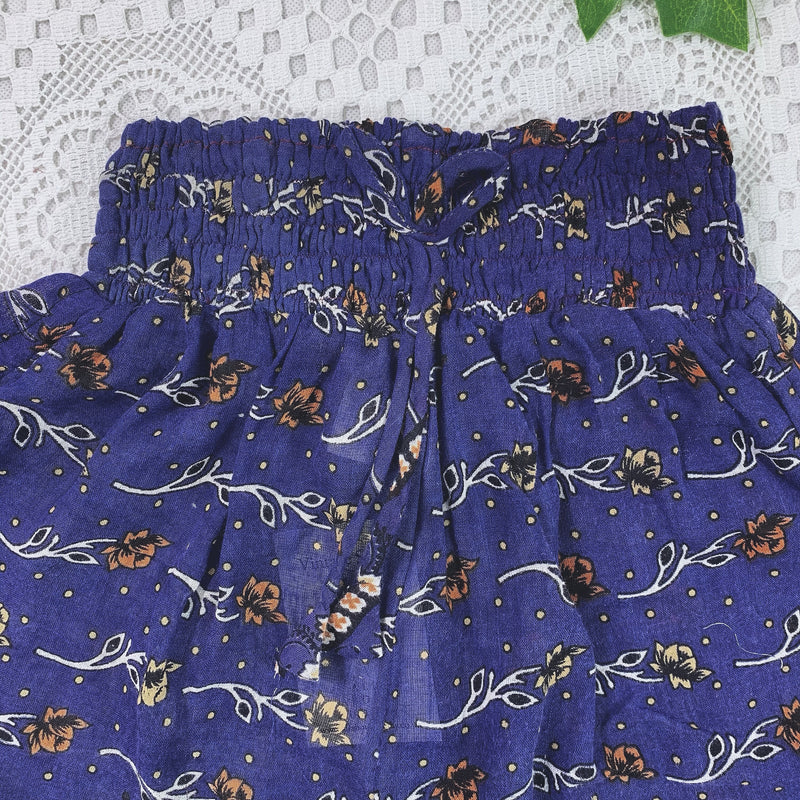 Pippa Shorts - Vintage Indian Cotton Shorts - Dark Blue with Orange & Yellow Floral - Size XS