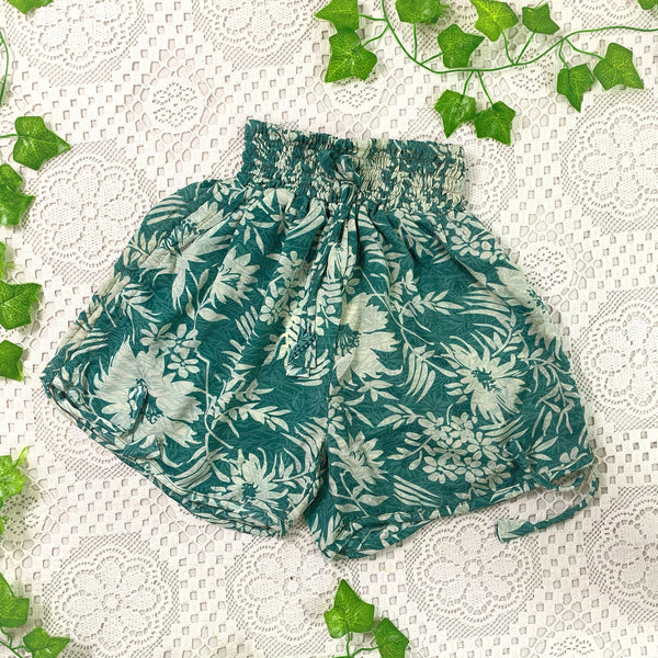 Pippa Shorts - Vintage Indian Sari Shorts -  Minty Blue & Snow Floral - Size XS