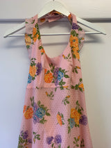 70's Vintage - Powder Pink Floral Frill Halter-neck Maxi - Size XS