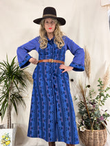 Vintage 70s Housecoat - Midnight Sapphire Mosaic - Size S/M