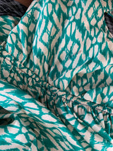 Cherry Midi Dress - Vintage Indian Sari - Sea Green & Lime Tile Print - Free Size